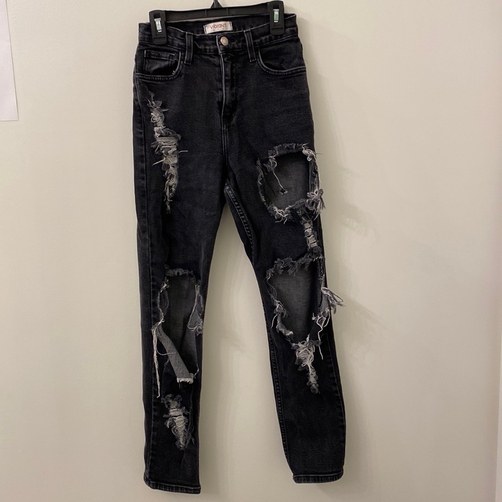 Vibrant MIU high rise black ripped jeans
